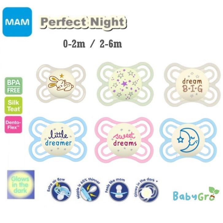 MAM Perfect Night Newborn Baby Pacifier 0-6m / 2-6 Month ( Single Pack ...