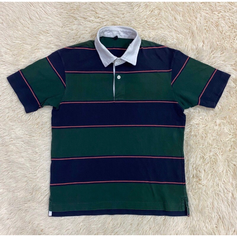 Uniqlo Rugger Polo Striped Shirt Rugby Polo Dark Red Blue Authentic