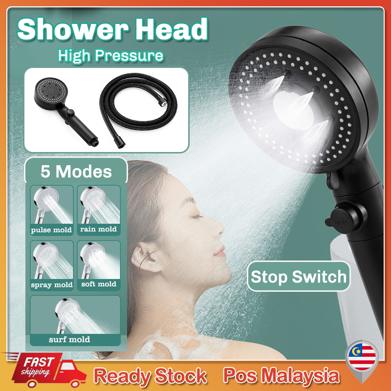 Adjustable Turbocharged Shower Head 5 Mode High Pressure Water Saving Bathroom Spray Nozzle One