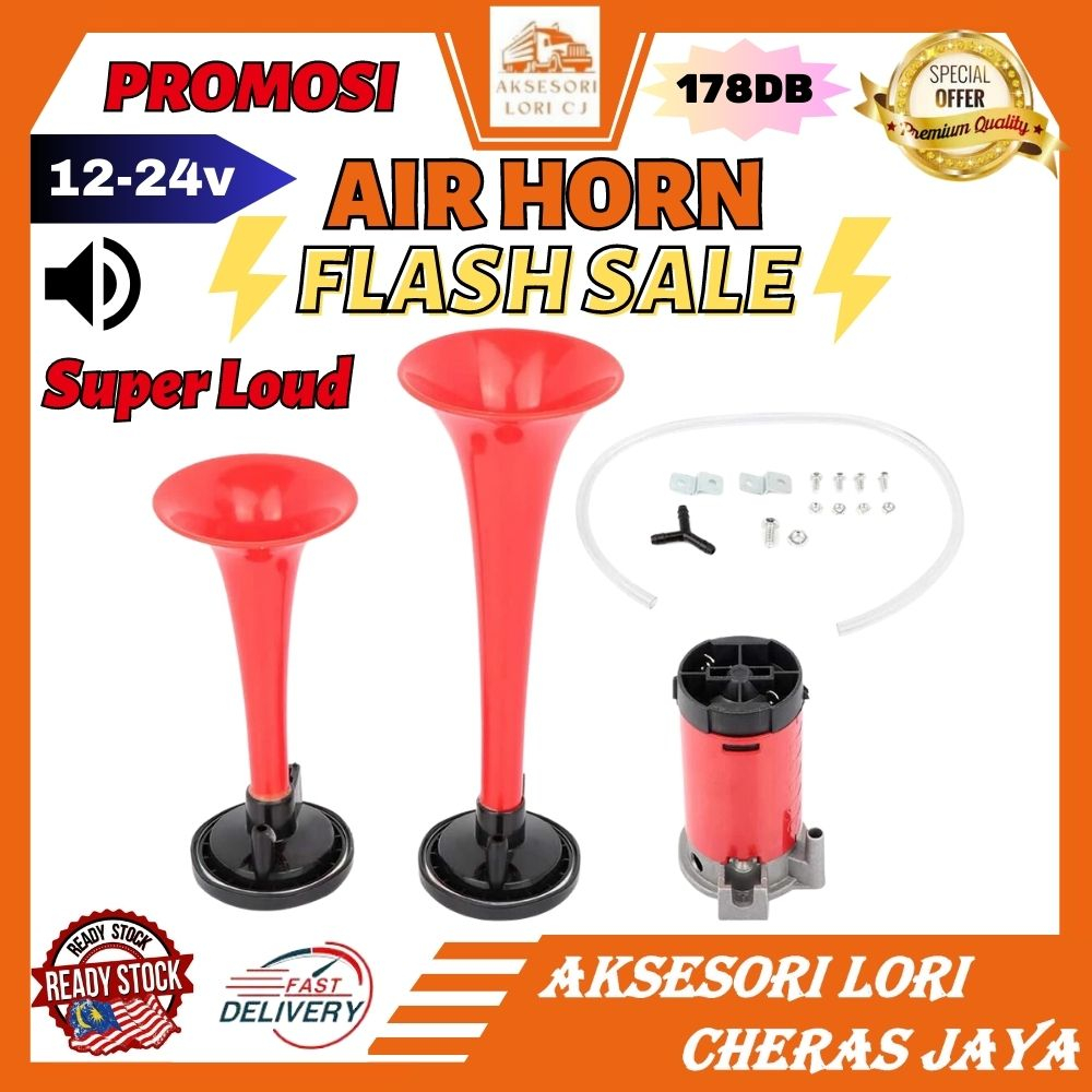 AKSESORI LORI CHERAS JAYA AIR HORN BATTERY 12V 24V 9INCH 2PIPE MERAH