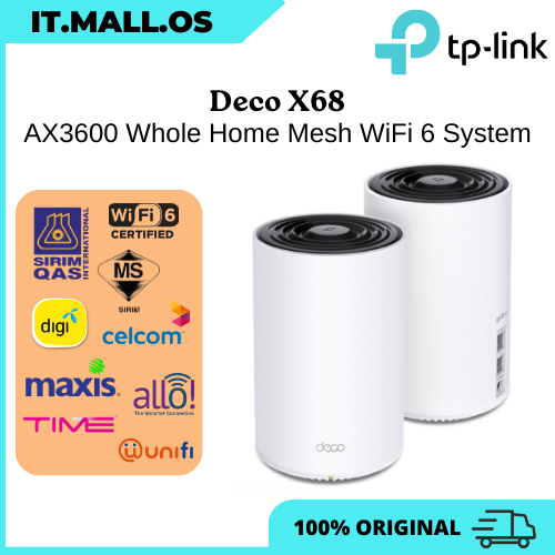 TPLink Deco X68 AX3600 Whole Home Mesh WiFi 6 System ( 3 Year Warranty