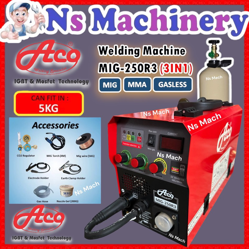 ACO Mig 250R3 Professional 3 IN 1 MIG/MMA & GASLESS Welding Machine