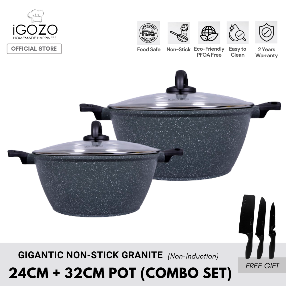 iGOZO Gigantic Non Stick Granite Casserole Pot Cookware Set Periuk Batu