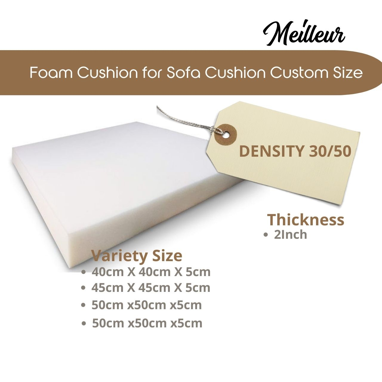 Meilleur 35/50D 2inch/5 cm Thick Foam Cushion Sofa Seat Couch Pad for