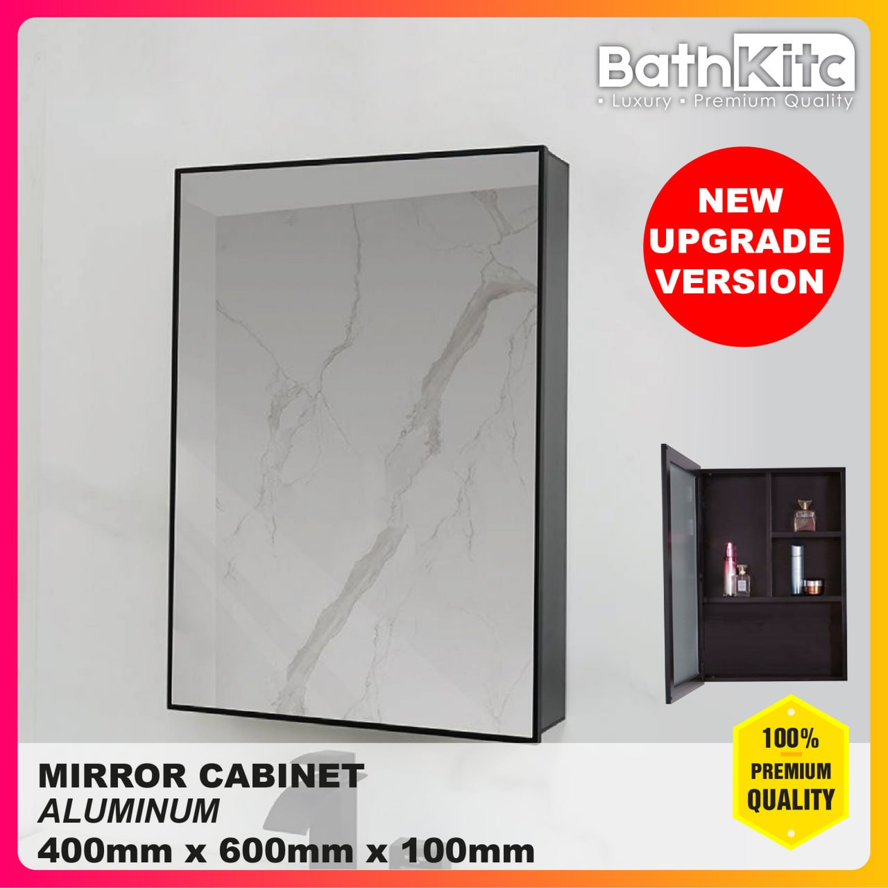 BATHKITC Bathroom Aluminium Mirror Cabinet Cosmetic Storage Mirror Box ...