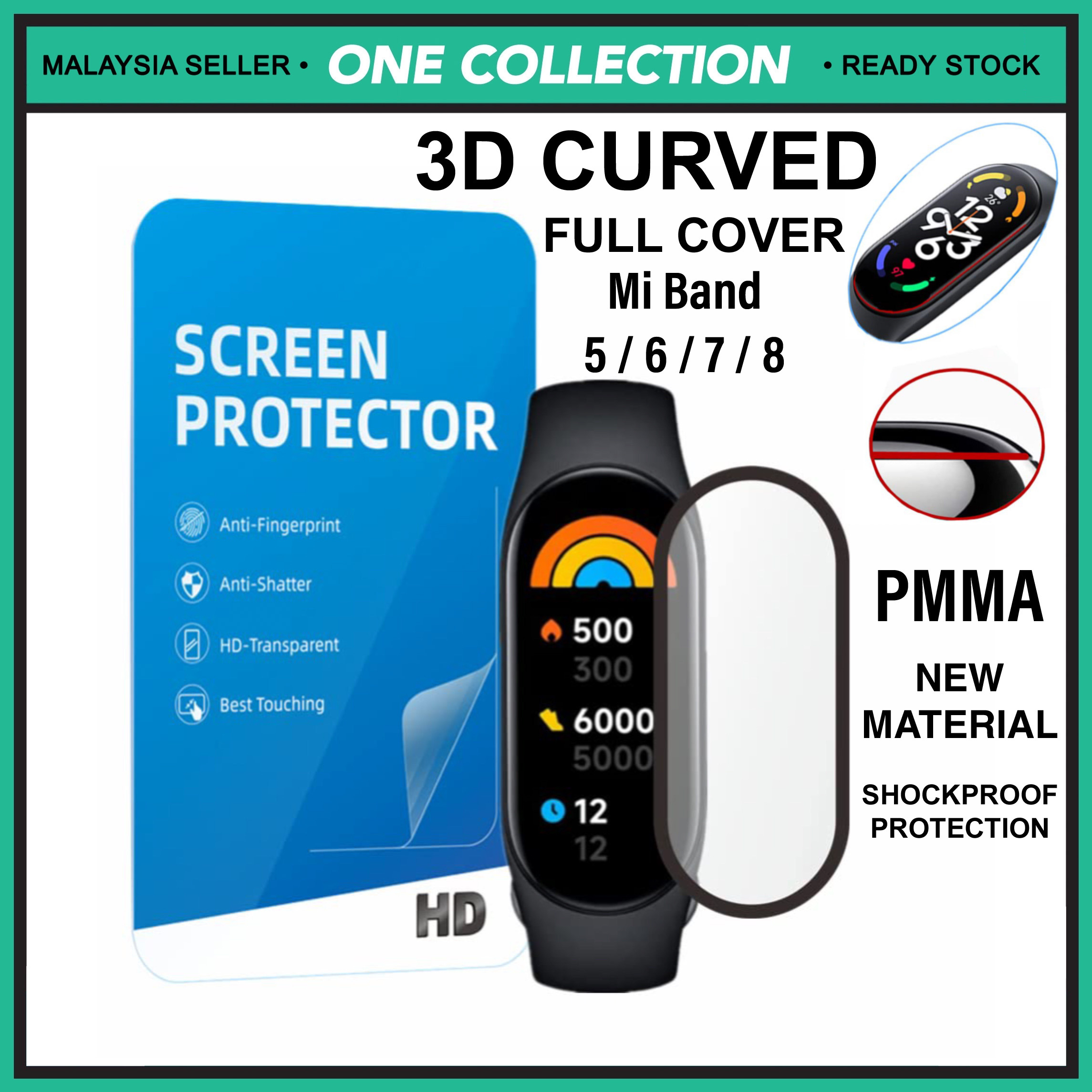 Xiaomi Mi Band 5 6 7 8 Active Full Cover Screen Protector Protective ...