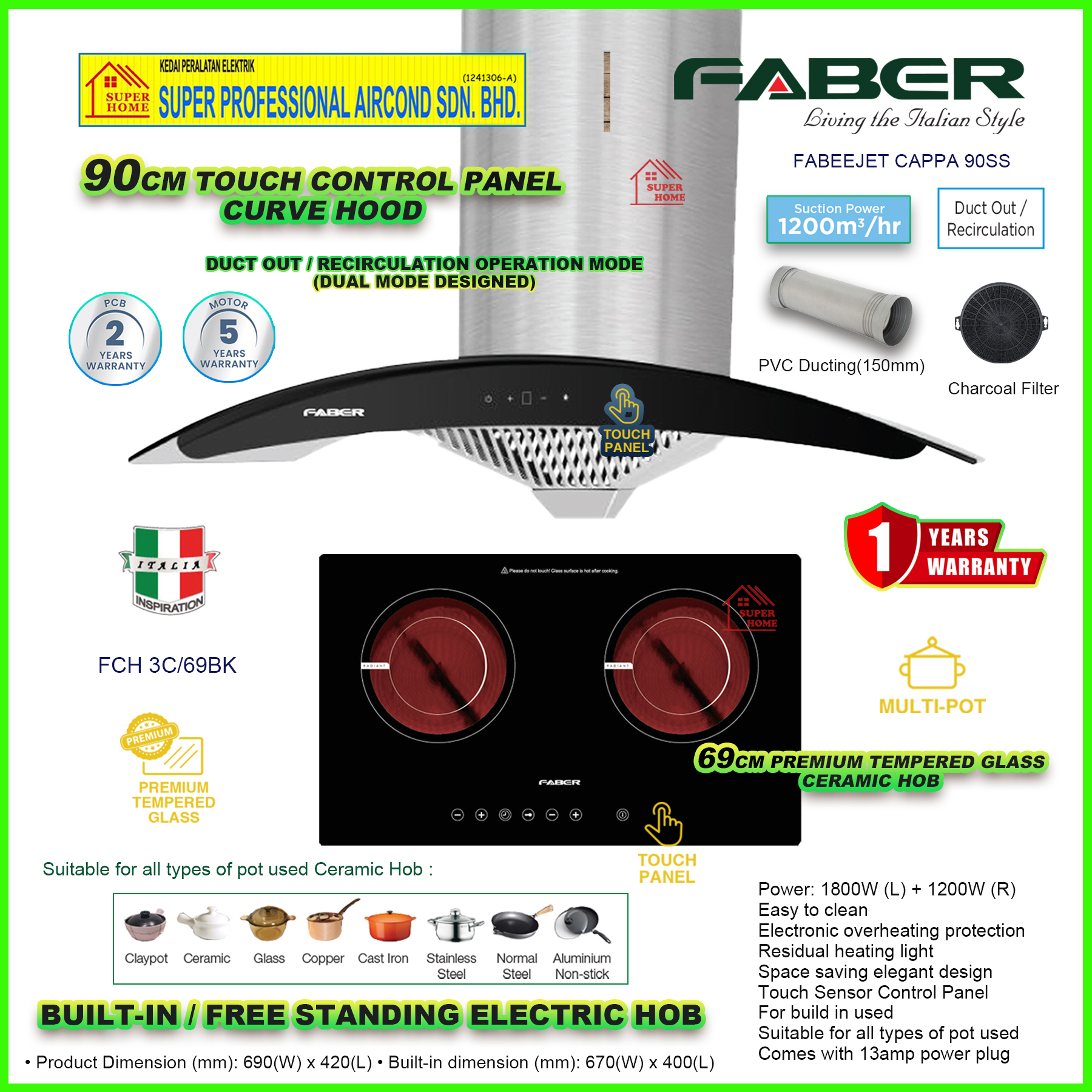 Faber Hood FABERJET CAPPA 90SS 90cm Curve Designer Cooker Hood / Faber