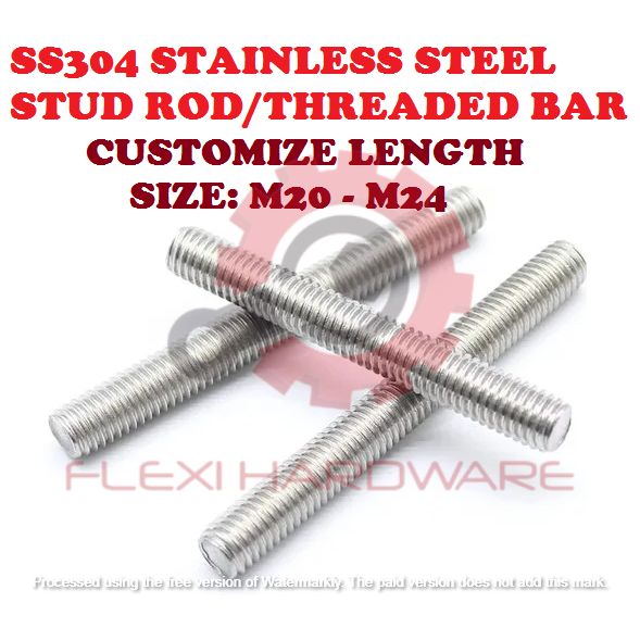 M20 to M24 Stainless Steel SS304 Threaded Bar / Stud Rod Stud Bolt