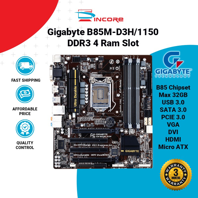 Gigabyte B85MD3H / B85MDS3H Socket 1150 4 Ram Slot DDR3 Intel B85
