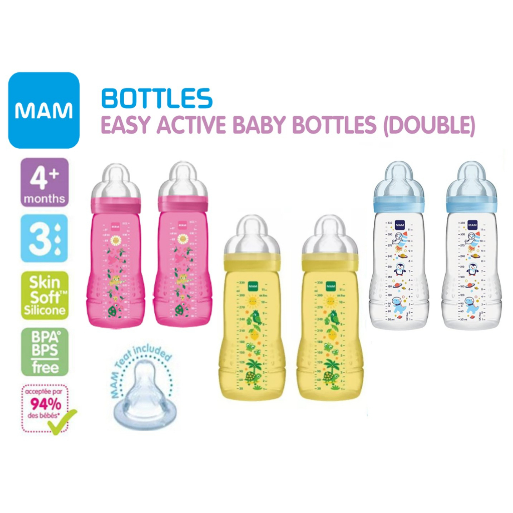 MAM Easy Active Baby Bottle 330ml ( Twin Pack ) 1 Pack 2 Bottle with  Original Box - Random Design