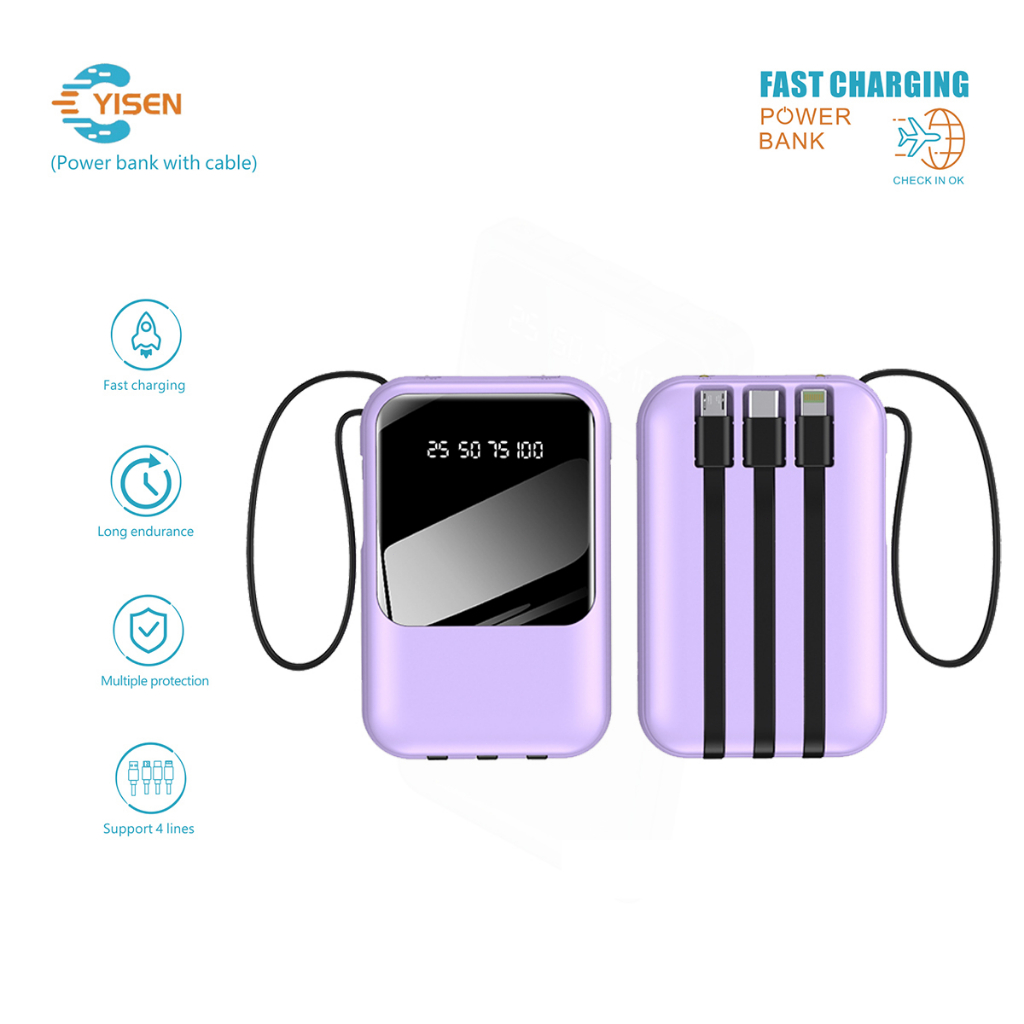 Yisen Mini 20000mah Power Bank Fast Charging Charger 4 Cables Powerbank Usb Led Light Displa 1844