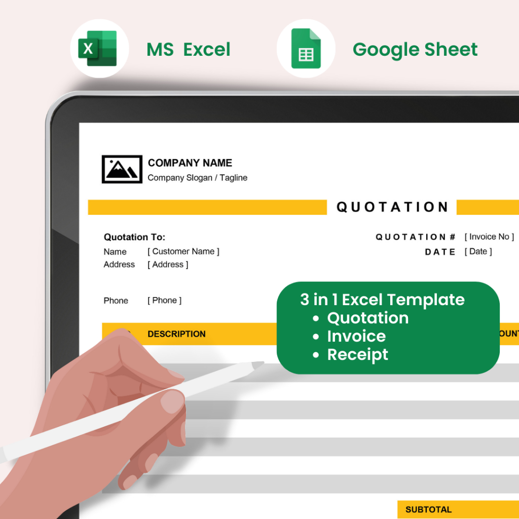 Auto Calculation Invoice Template Exce| 3 in 1 Quotation, Invoice ...
