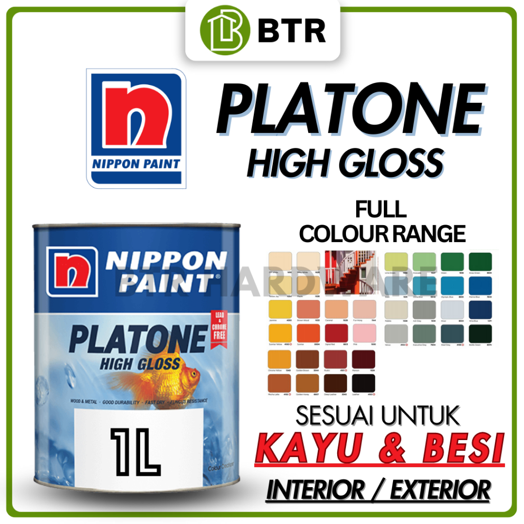【BEST VALUE】1L NIPPON PAINT Platone High Gloss Finishing Wood & Metal ...