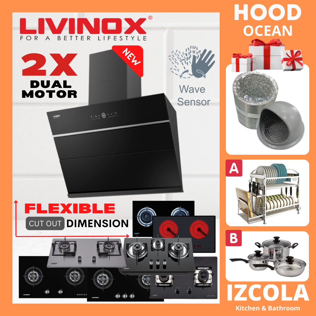 IZCOLA LIVINOX Cooker Hood set LCHOCEAN90BL TWIN MOTOR with 1800m³/h