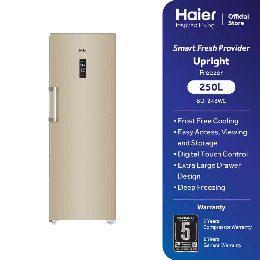 Haier 250L Upright Freezer Digital Touch Control Frost Free BD248WL