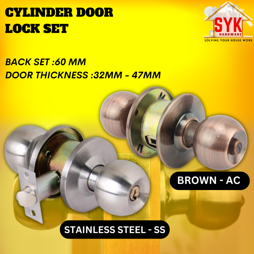 SYK Cylinder Door Lock Set Adjustable Stainless Steel Antique Copper