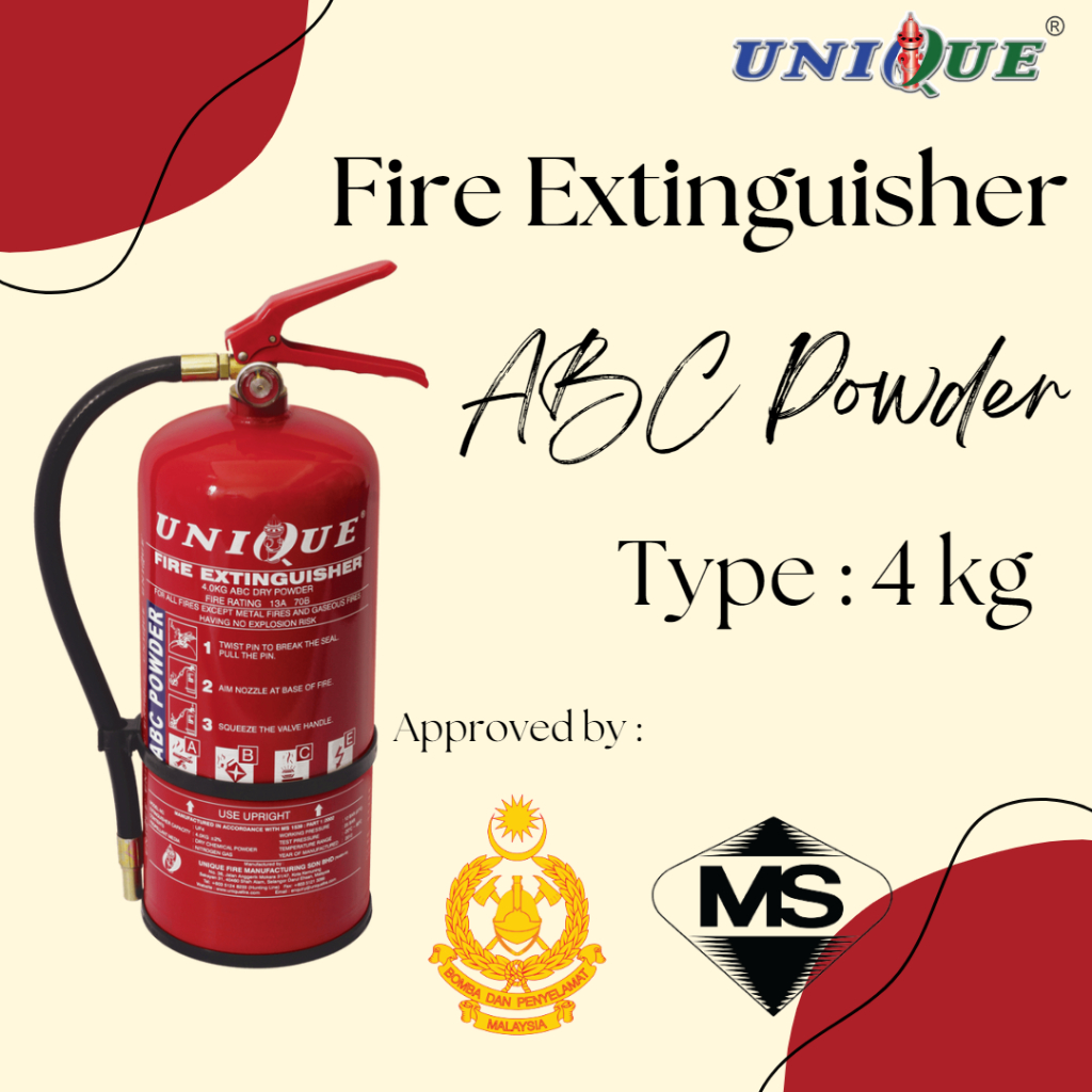 Unique Fire Extinguisher ABC Powder 4KG Sirim & Bomba Approved Unique ...