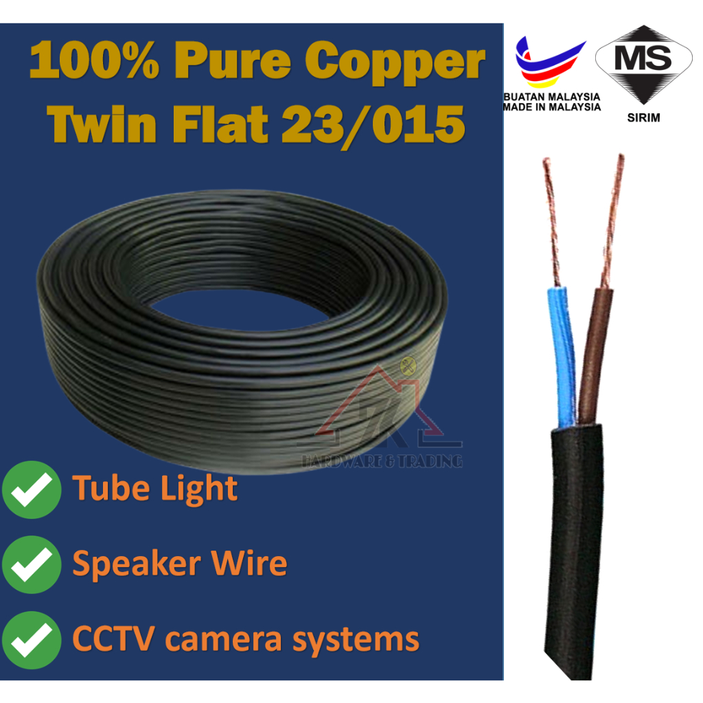 [100% PURE COPPER] Pvc Twin Flat Flexible Wire 23/0.15 X 2 Core Cable ...