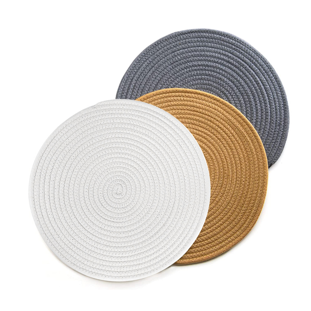 Woven Trivet Placemats Table Mats Coasters Alas Meja Round Cotton Table Mat Kitchen and Dining