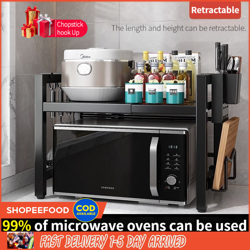 Ready stock Retractable metal frame Kitchen storage shelf wall mounted