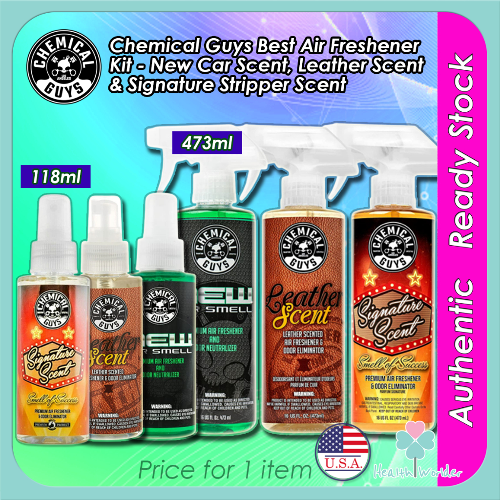 Chemical Guys New Car Smell, Signature Scent, Leather Scent Premium Air Freshener and Odor