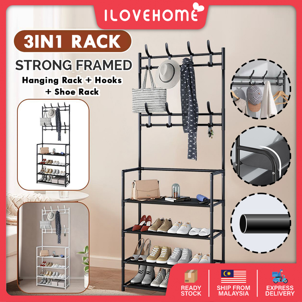 3in1 Multifunctional Coat Rack Storage Shelf Shoes Racks Cabinet Space ...
