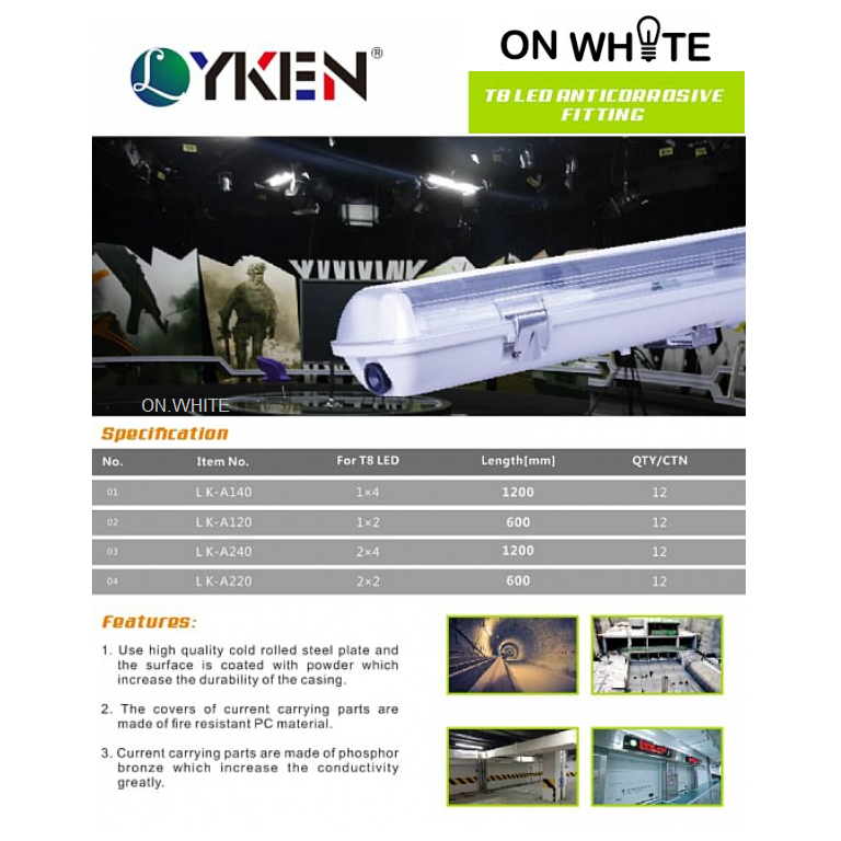 LYKEN ANTI CORROSIVE FITTING ONLY FOR LED T8 TUBE USE 1X40W / 2X40W ...