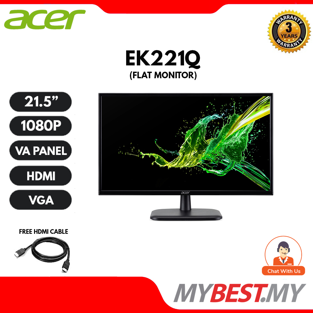 Acer EK221Q H 21.5" FHD 100Hz FreeSync Monitor ( HDMI, VGA, 3 Yrs Wrty ...