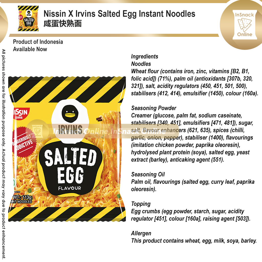 Nissin X Irvins Salted Egg Instant Noodles 113g 日清咸蛋面 Spicy Singapore ...
