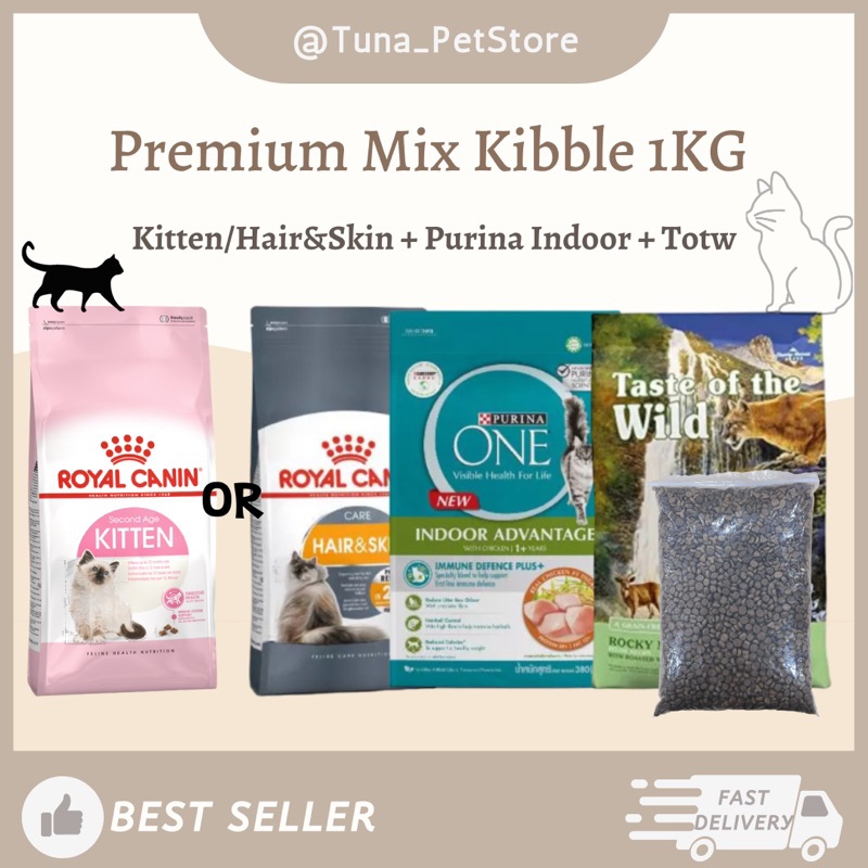 【111】PREMIUM Mix Kibble 1KG TOTW Royal Canin Hair & Skin Purina One