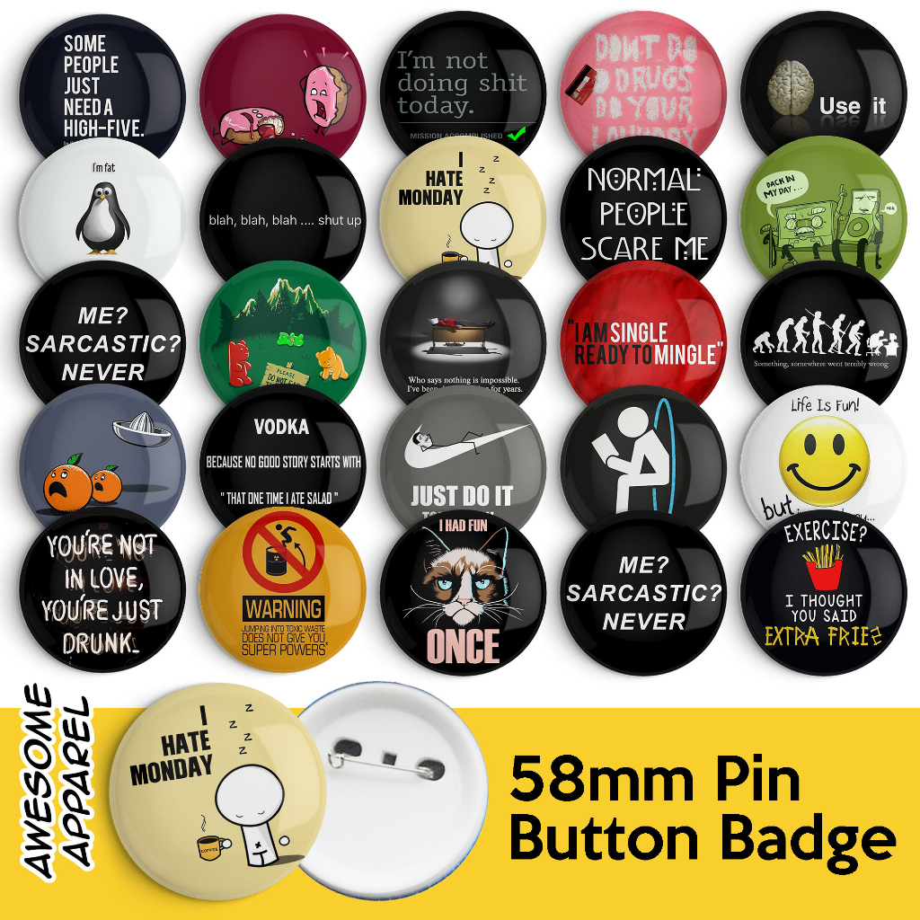 Funny Graphic Designs 58mm 44mm Button Badge with Pin (Z346-Z370 ...
