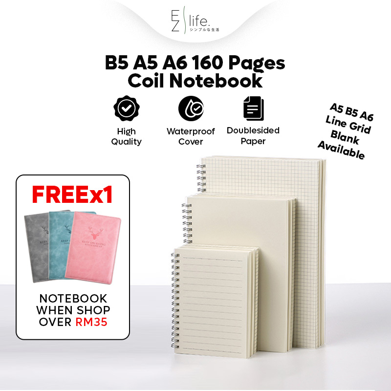 B5 A5 A6 160 Pages Blank Grid Line Matte Cover Notebook Spiral Book ...