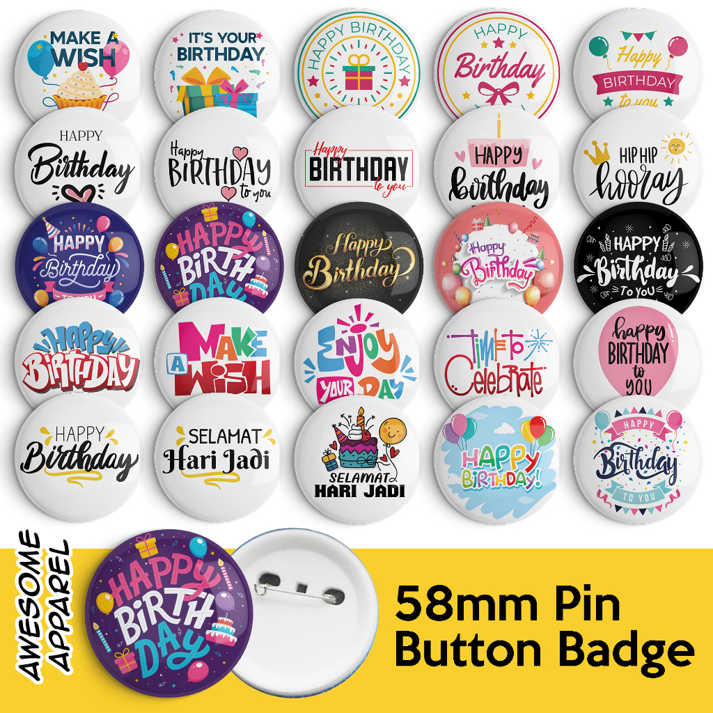 Happy Birthday Selamat Hari Jadi Designs 58mm 44mm Button Badge with ...