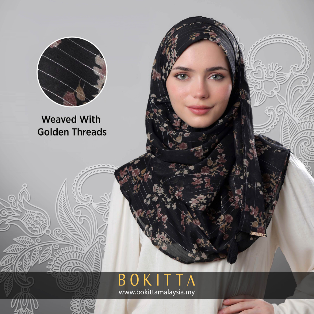 Bokitta - Black Shimmer -Printed Crinkled Chiffon with Lurex