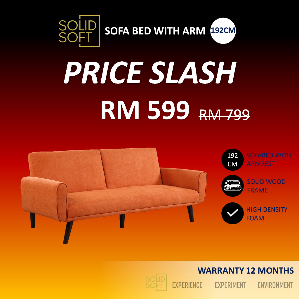 SolidSoft 3 Seater Foldable Sofa Bed With Arm Convertible Sleeper Bed