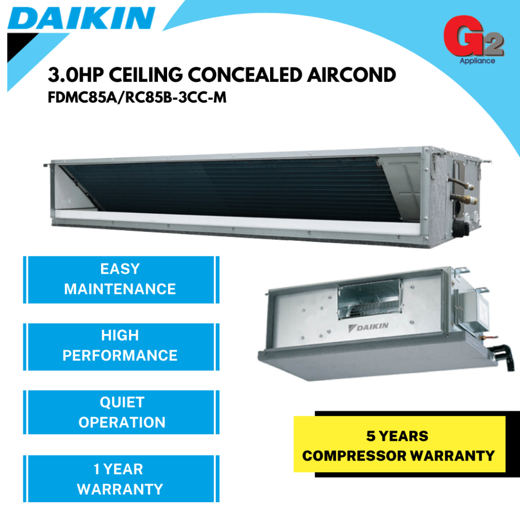 Daikin Ceiling Concealed Air Cond Fdmc85a Rc85b 3 0hp [ready Stock] Daikin Warranty Malaysia