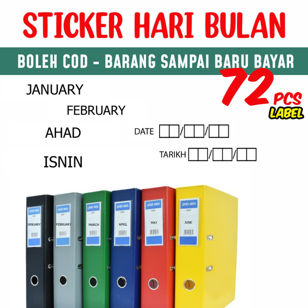 Sticker Label Date Month Tarikh Bulan Tag File Mirrorcote Transparent Saiz  1cm x 5cm Readymade