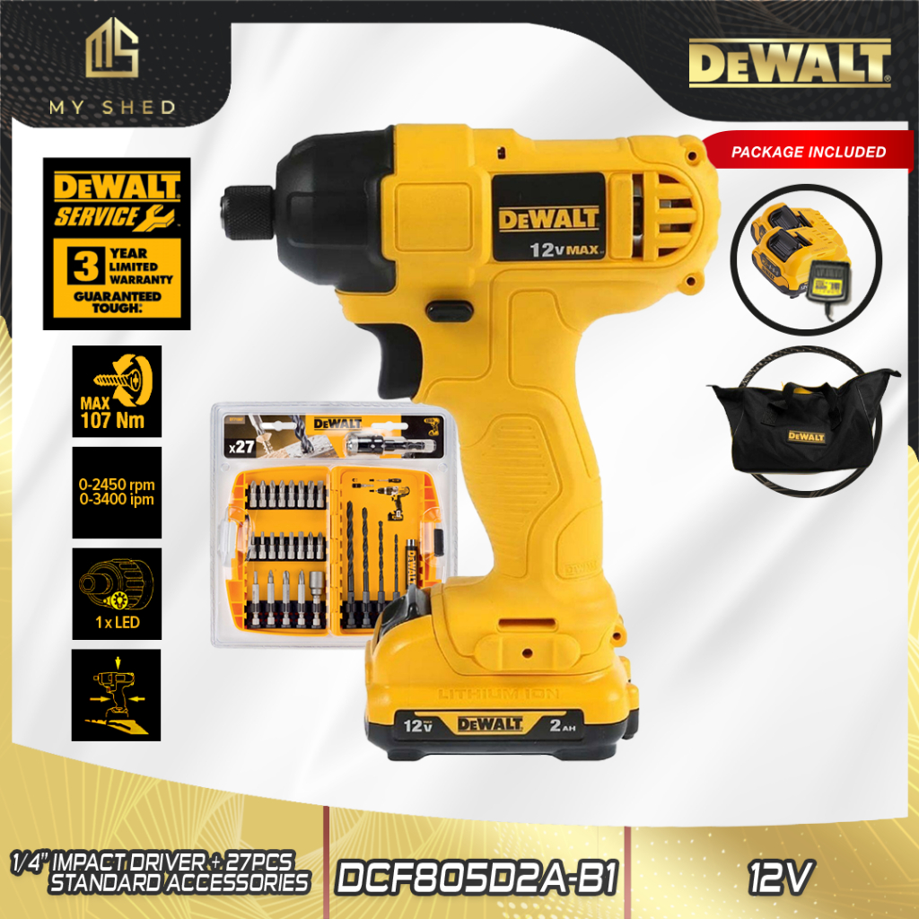 DEWALT DCF805D2A-B1 12V Cordless 1/4 Impact Driver With 27pcs Standard ...
