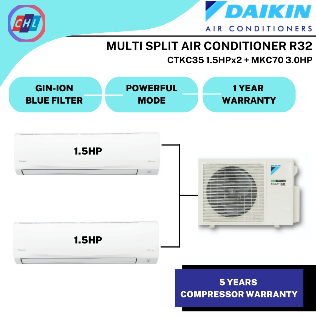 Daikin Multi Split Air Cond Inverter R32 Mkc 70rvm 3 0hp 2 Unit 1 5