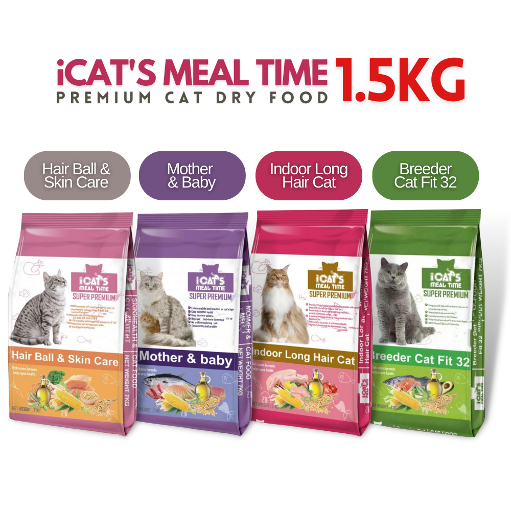 Original Packing 1.5Kg iCats Meal Time Cat Dry Food iCat's Cat Food i ...