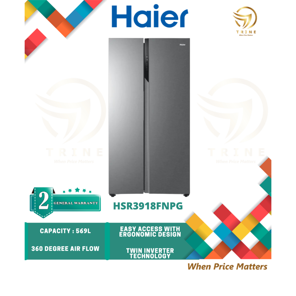 HAIER 569L Side By Side Twin Inverter Refrigerator Fridge HSR3918FNPG