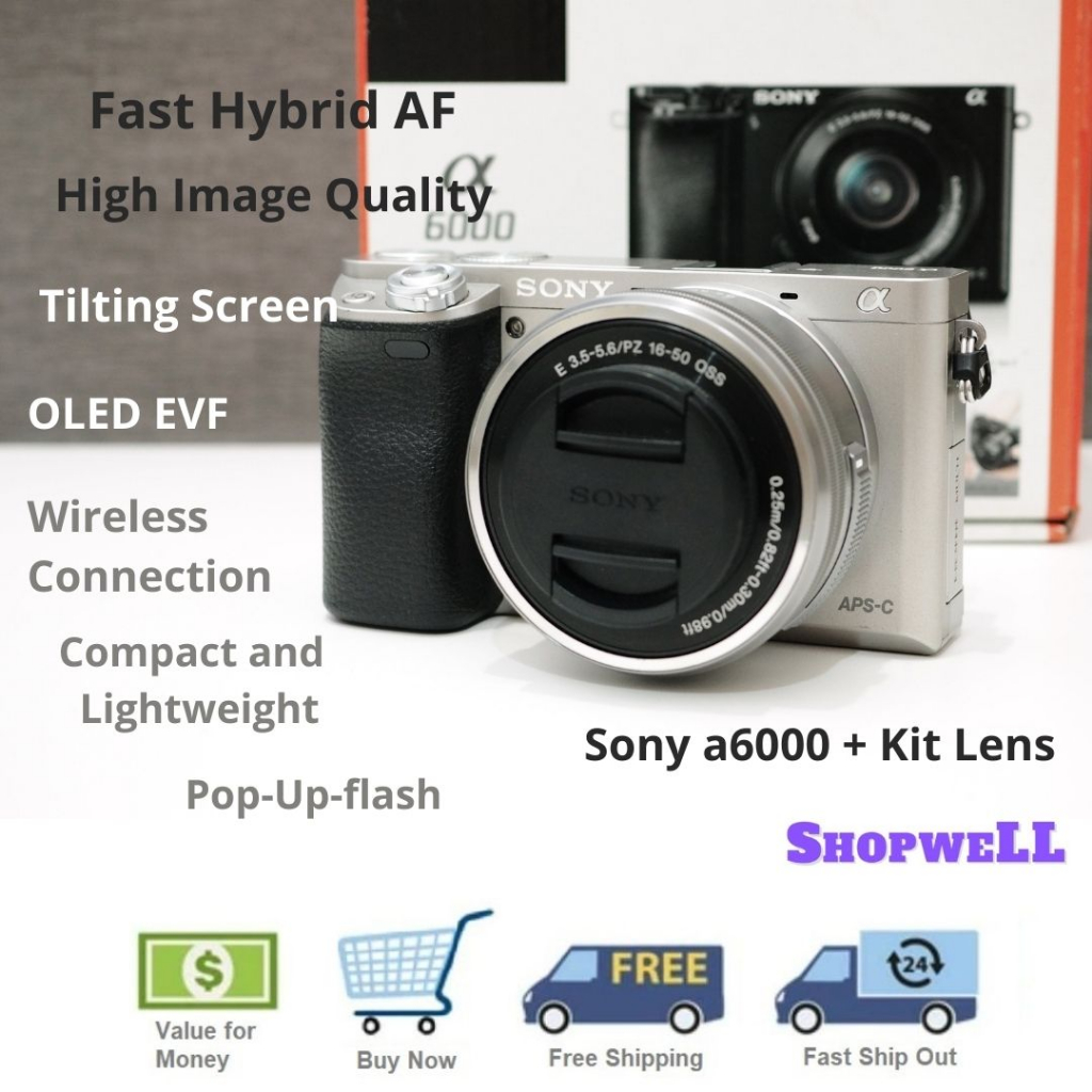 Sony a6000 Camera Silver Body and lens Digital APSC Mirrorless Camera -  Used Kamera Set