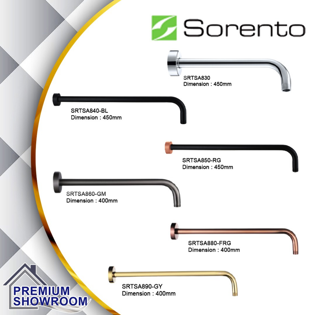 Sorento Stainless Steel 304 Shower Arm 1/2" for Rain Shower / Shower Extension Pipe Long (Matt