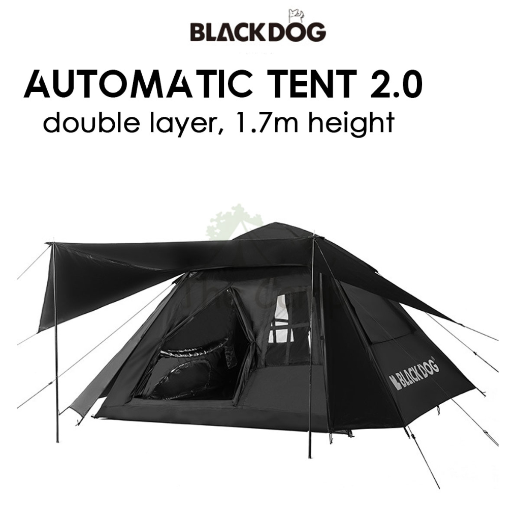 Blackdog Automatic Tent 2.0 Black Coating Pop Up Camping Outdoor Flysheet Pole Bag Peg Nail Rope