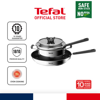 Tefal Set 6p Optispace Pan 24cm & 28cm, 18cm Casserole 20 cm + Lid,  Stainless Steel