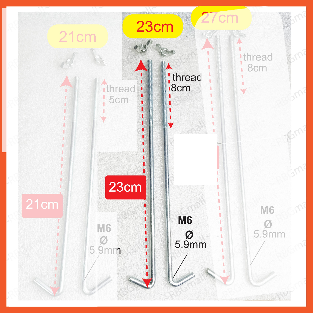 Car Battery Hook Rod 19 cm 23 cm 27 Mounting Rod Batang Besi Cangkuk
