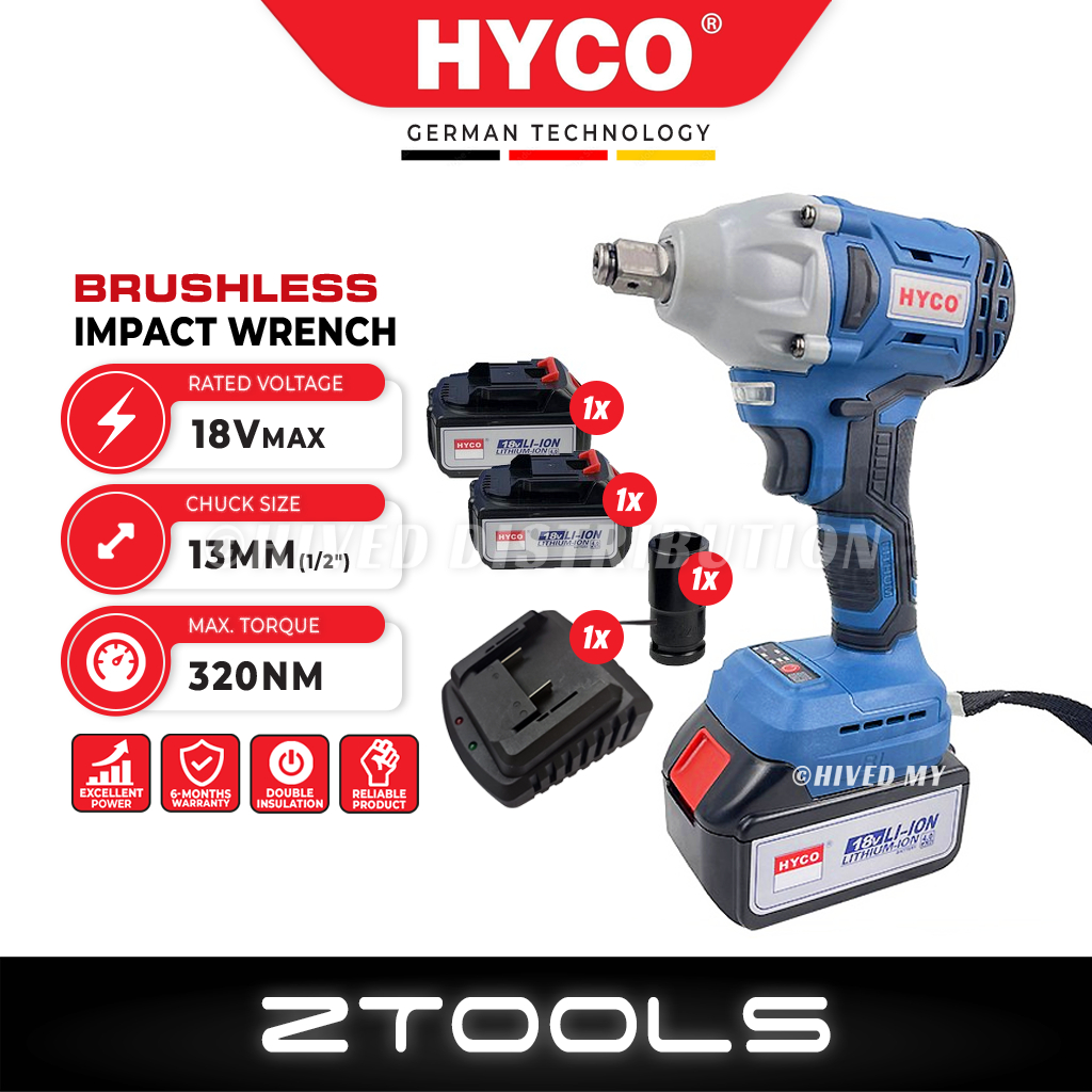 (320Nm) HYCO 18V Brushless Cordless Impact Wrench HY1838BL 1/2" Driver