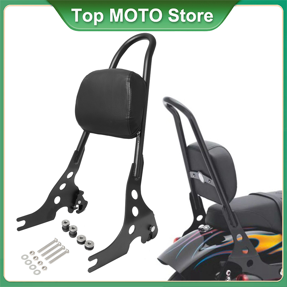 Motorcycle Black Detachable Sissy Bar Rear Passenger Backrest Cushion ...