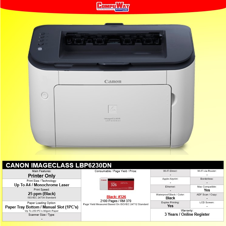 CANON IMAGECLASS LBP6230DN PRINTER Shopee Malaysia