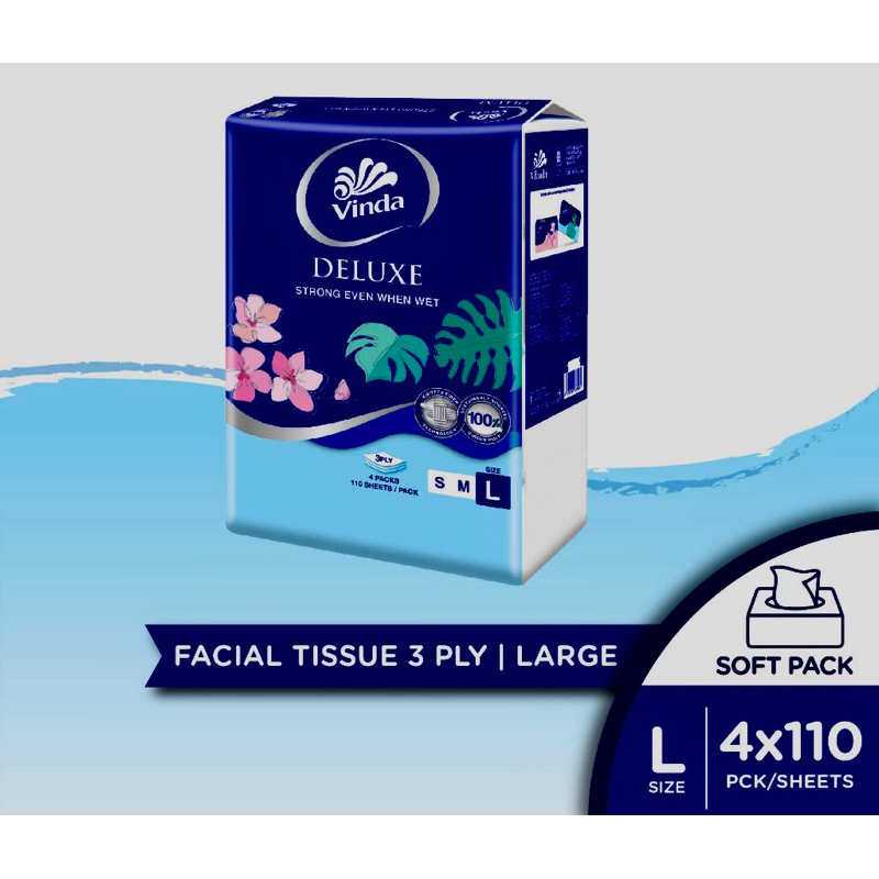 Vinda Deluxe Soft Pack Facial Tissue Large 3ply -110’s X 4 | Shopee ...